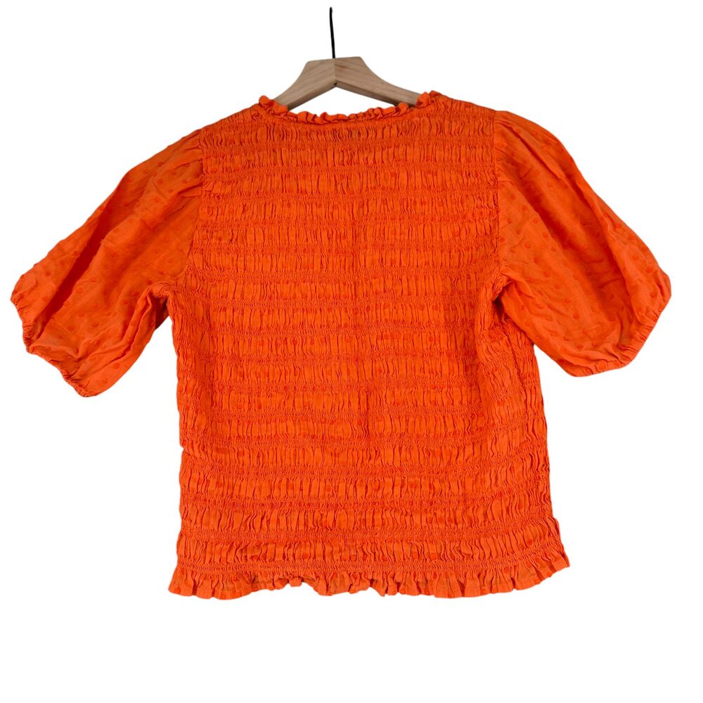J Crew Top Womens Small Puff Sleeve Textured Voile Smocked Swiss Dot Cotton Fall - Picture 6 of 8